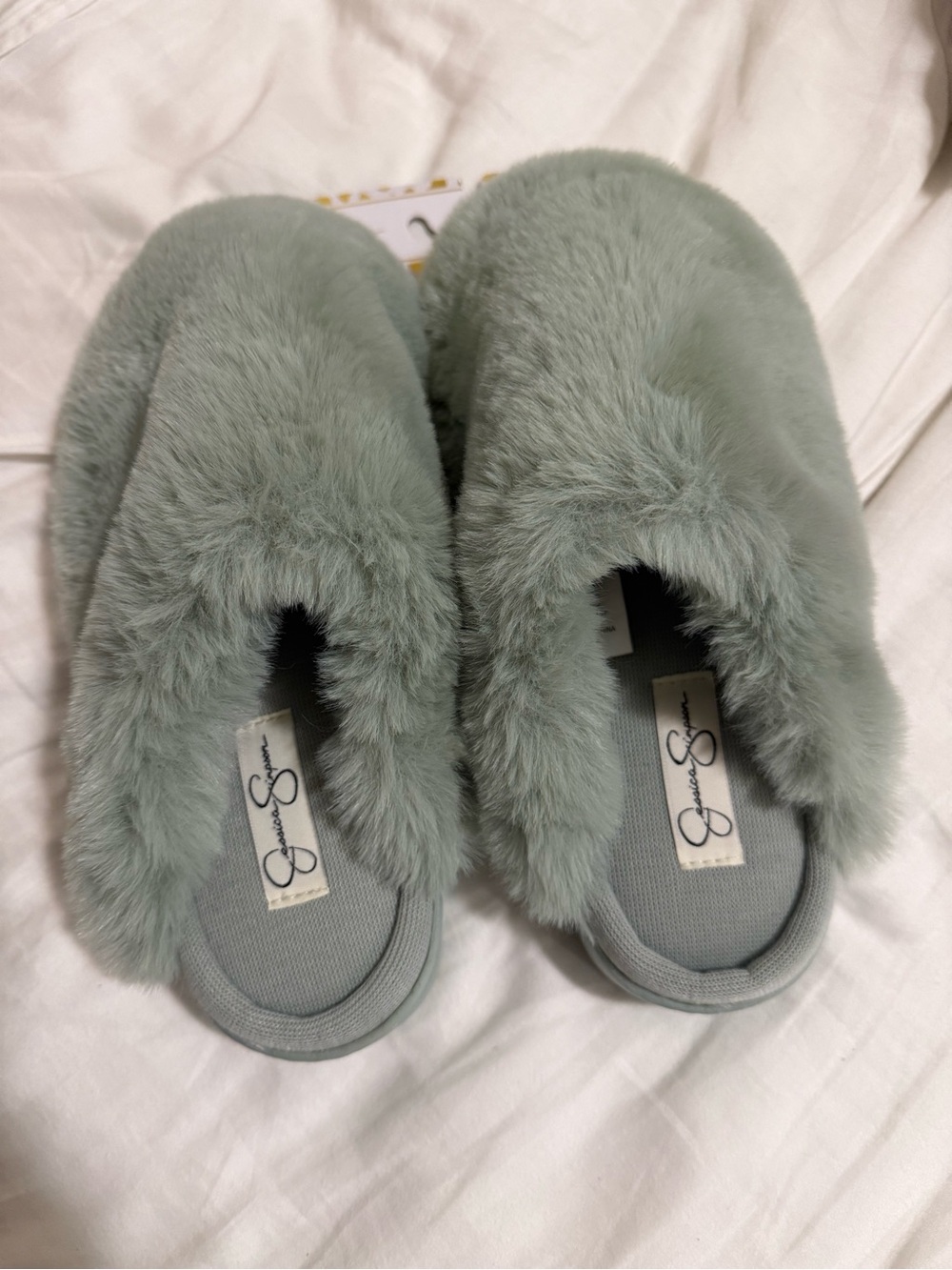 Jessica Simpson Plush Faux Fur Slide Slippers - Sage